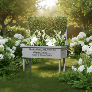 Elegant Fencing Trellis & Gates Wooden Flower <b>Shelf</b> Planter <b>Box</b> Rectangle Painted Wood Plant Stand - Product Image 2