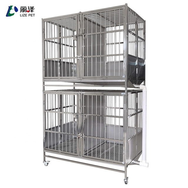 LIZE PET Heavy Duty Dog Crate Kennel Pet Cages Houses Stackable Stainless Steel Metal Dog Cage with Wheels