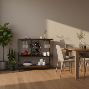 Mobile Bar Industriale per Casa 100x86x40 cm con Portabottiglie Integrato e Portabicchieri Moderno Autoportante - Product Image 2