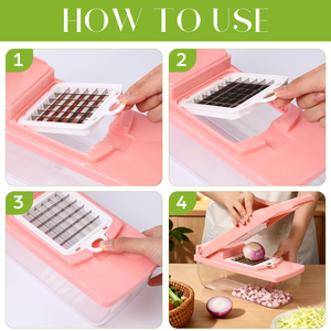 Pink Kitchen 15 in 1 Pro Food Greater Spiralizer Vegetable Slicer <b>Potato</b> Onion <b>Chopper</b> Dicer Cutter With Container - Product Image 4
