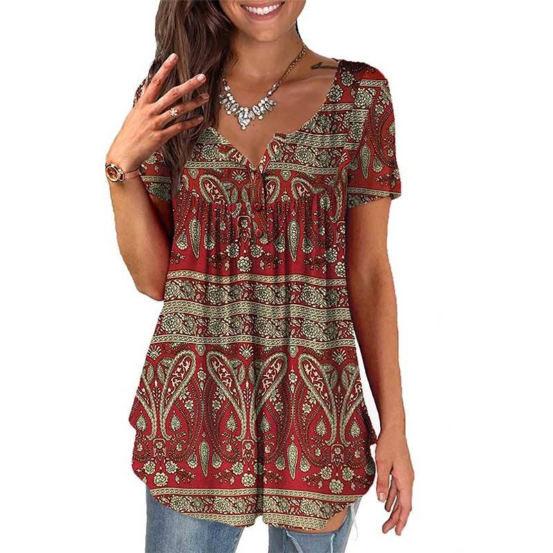 Red Ladies floral shirts tops blouses