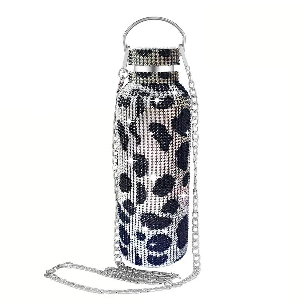 Strass Diamant Waterfles 600Ml Roestvrijstalen Waterfles Met Diamant En Parel Handvat