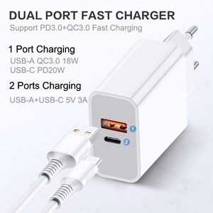 <span class=keywords><strong>Chargeur</strong></span> mural certifié CE ROHS 20W 2-en-1 à double port USB-C QC3.0 3A PD à charge rapide pour <span class=keywords><strong>iPhone</strong></span> 17/16/15/14/13/<span class=keywords><strong>12</strong></span> - Product Image 2