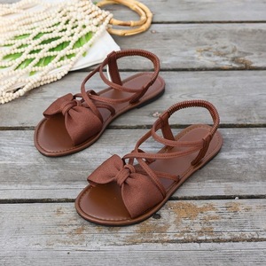 Women Bow Crisscross Straps Flat <b>Sandals</b> <b>Elastic</b> Ankle Strap Open Toe Summer Beach Footwear - Product Image 4