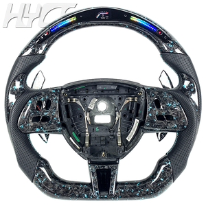 Volante Deportivo Personalizado en Fibra de Carbono Forjada Azul Marino con LED e Indicador de RPM, Compatible con <span class=keywords><strong>Jaguar</strong></span> XF, XJ, XR, XK, XKR, XFR, XKR-S Coupé y Sportbrake - Product Image 1