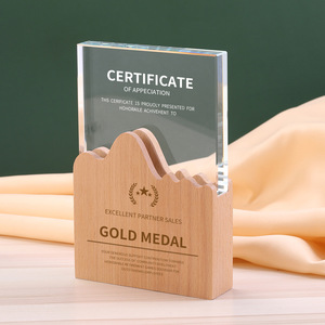 Trofeo de cristal creativo al por mayor, Reunión Anual de la empresa, trofeo de cristal con base de madera maciza de recuerdo - Product Image 3