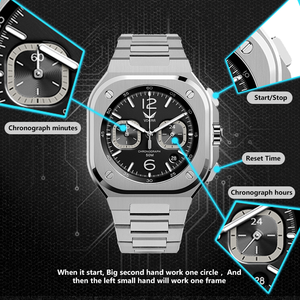 Reloj de pulsera de cuarzo para hombre, cronógrafo de lujo con correa de goma, de acero inoxidable, con logotipo personalizable, 316l - Product Image 4