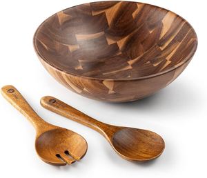 Modern Classic Handcrafted Wooden <b>Salad</b> <b>Servers</b> and Versatile Wood Bowls for Living Room Table Centerpiece - Product Image 2