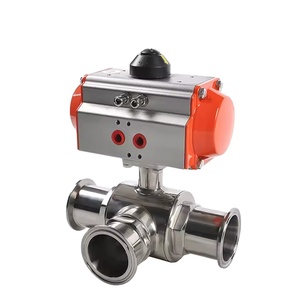 Covna khí nén actuated bóng van thực phẩm an toàn thép không gỉ t L cổng 4inch khí nén thiết bị truyền động <span class=keywords><strong>3</strong></span> cách khí nén bóng van - Product Image 1