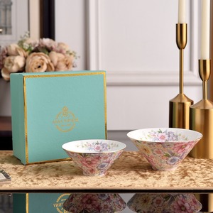 All-Over Floral Pattern Ceramic Conical Bowl <b>for</b> Salad or Dessert - Product Image 1