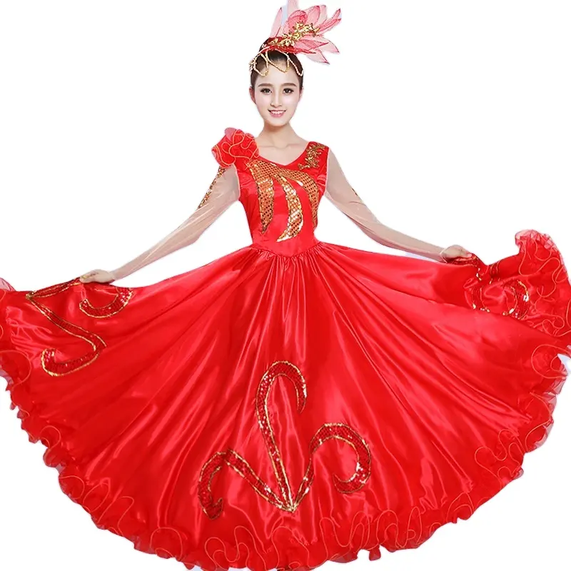 Flamenco Long Dress Girls Spanish Skirt Opening Dance Dress Performance Dance Dresses