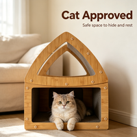 Casa para Gatos de Madera con Techo Puntiagudo y Puerta Arqueada, Pequeño Refugio con Entrada Abierta, Cama Acogedora para Gatos en Interiores