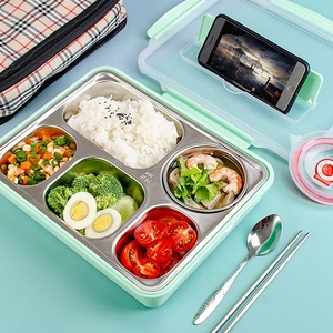 Kotak makan siang logam portabel, bahan Stainless Steel 304 kompartemen makanan wadah makanan Bento anak-anak kotak makan siang