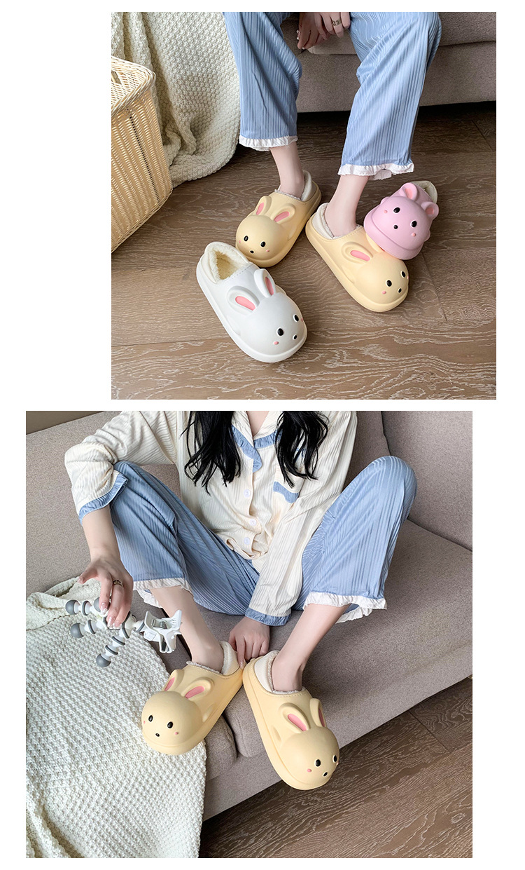 Waterproof Warm Plush Winter Shoes Women Fur Slippers Indoor Home Thick Sole Footwear