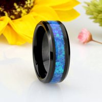 Vente en gros de mariage en tungstène, bague incrustée d'opale plaquée noire IP de 4mm 6mm 8mm pour hommes et femmes, bijoux de fiançailles unisexe
