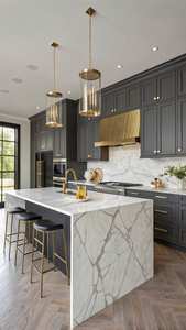 Juego de Cocina de Madera Maciza Negra Clásica de Alta Gama Personalizado Directo de Fábrica |   Accesorios Elegantes de Oro y Encimeras de Cuarzo - Product Image 6