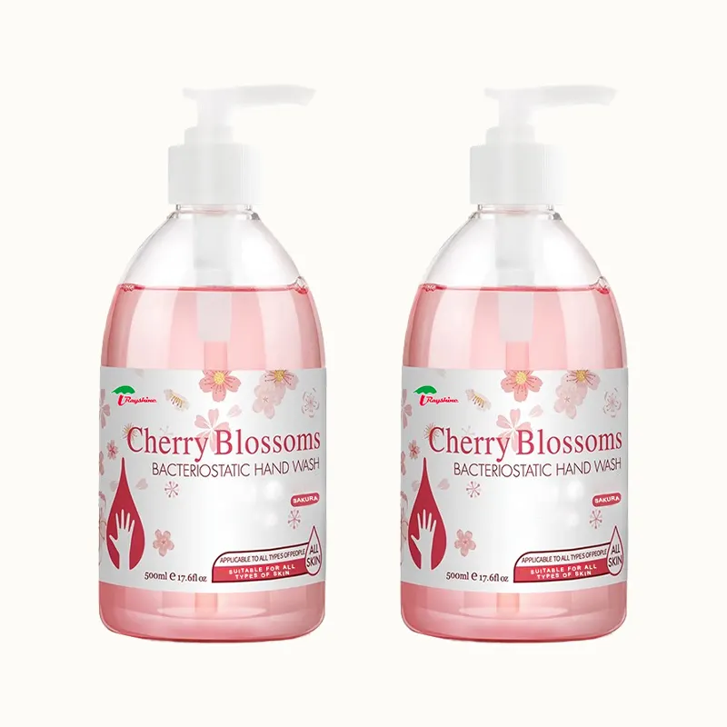 Rayshine Wholesale Custom Private Brand Cherrt Blossom fragrance sapone liquido per il lavaggio delle mani sterilizzazione con testa della pompa 500ml