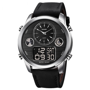 Multifunctional Men's Sports Watch Analog Digital Dual Display Chronograph Green LED <b>light</b> Calendar Waterproof Leather Watch - Product Image 4
