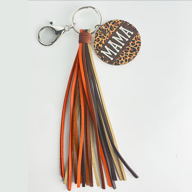 Western Style Mom Leopard Print Hotel Keyring MAMA Leather Tassel