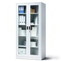 Archivador Metálico Comercial de 2 Puertas Batientes de Vidrio con Cerradura, Armario de Almacenamiento de Archivos para Oficina, Escuela y Hogar