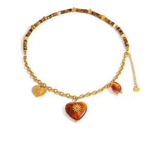 Collar con Colgante de Corazón de Acero Inoxidable, Chapado en Oro de 18K, con Dijes de Resina Multicapa, Joyería para Mujer, Regalo, Estilo Otoño Invierno - Product Image 5