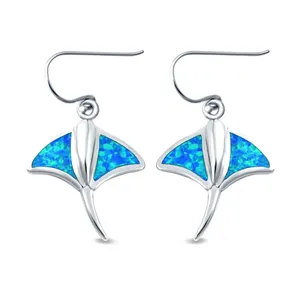 High Quality Earrings Lab Created Blue Opal Stingray Drop Dangle Earrings 925 Sterling Silver Jewelry