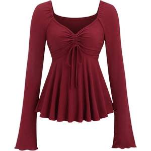 ชุดเดรสลำลองทรงเข้ารูปและบานออกด้านหลัง คอวี แขนยาว ผ้าถักสำหรับผู้หญิง ดีไซน์ผูกเอว ระบายอากาศได้ดี เหมาะสำหรับใส่ในชีวิตประจำวัน - Product Image 4