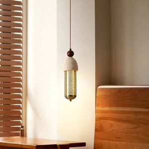 Luminaire suspendu en travertin jaune et laiton design pour chambre à coucher et salle à manger - Product Image 2
