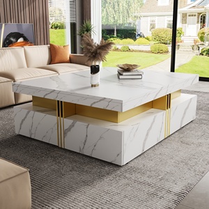Modern Square <b>Marble</b> Storage Coffee <b>Table</b> with 4 Drawers Durable Movable <b>Nesting</b> Design - Product Image 3