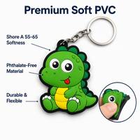 Individueller Niedlicher Cartoon-Dinosaurier 3D Weicher PVC-Schlüsselanhänger Matt-Finish Grüner Baby-Dino Gummi-Charm Geschenk