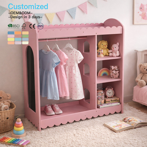 EDULAND OEM ODM Wooden Toddler Wardrobe Montessori Rack Clothing Wardrobe Dress up Storage Display Nursery Rack <strong>for</strong> <strong>Child</strong> - Product Image 1