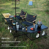 Table de rangement multi-niveaux pliable en fer à mailles rectangulaires pour camping et pique-nique, mobilier d'extérieur