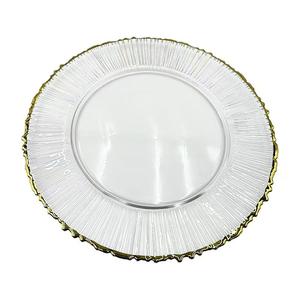 Vajilla de restaurante al por mayor, plato de cena de 13 pulgadas de cristal con borde dorado, cristal acanalado plateado para bodas, platos de cargador irregulares - Product Image 1
