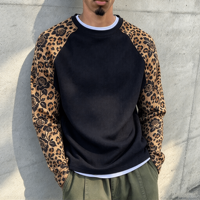 Ouna Manufacturer Custom High Quality Oversized Vintage Leopard Printed Thermals Shirt Raglan Long Sleeve T Shirt
