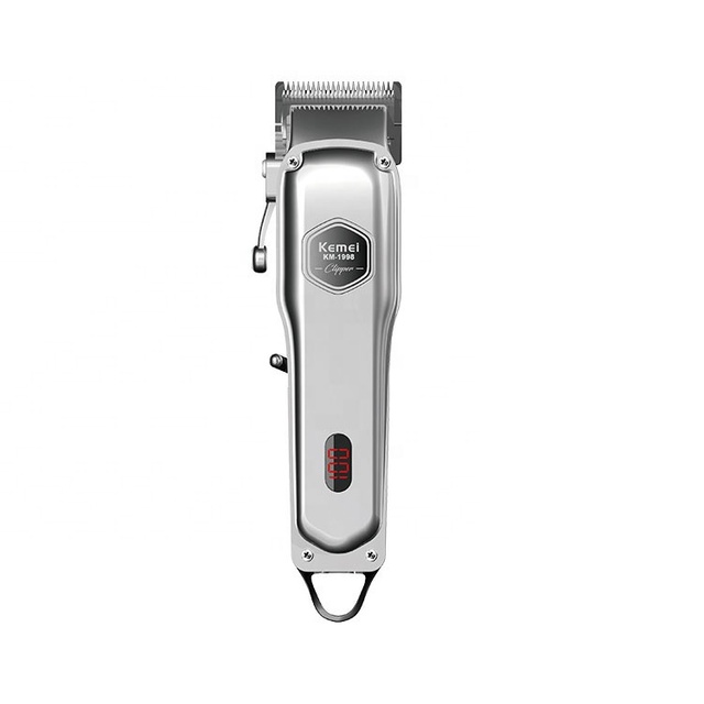 Sharp Kemei 1998 Carbon Steel Blade Hair Clipper Golden Metal Body Adjustable Hair Trimmer Rechargeable Electric Cutting Machine