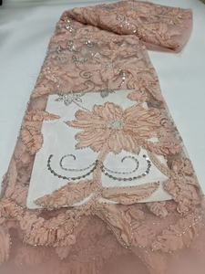 Tissu KC de luxe en tulle brodé de fleurs 3D, perles et sequins, tissu en maille brodée pour robe de mariée africaine Aso Ebi, robe de soirée - Product Image 2