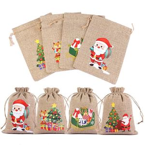 Bolsa de Arpillera Grande de 15x20cm con Cordón, Bolsa de Lino con Diseño Navideño, Bolsa de Yute para Regalos de Navidad, Dulces y Embalaje - Product Image 1