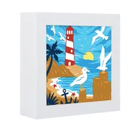 Tiras de luz Led para decoración del hogar, caja de sombra con marco de papel para tallar, decoración de mar, pájaros y gaviota