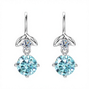 GRA Certified D Color VVS1 Full Moissanite 6.5mm&3mm Blue White <b>Dangle</b> Hook <b>Earrings</b> 925 <b>Silver</b> Gold & Rhodium Plated for Women - Product Image 3