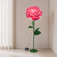 Roze LED verlichte roos bloemenstandaard gigantische papieren kunstbloem bruiloft evenement decoratie commerciële bloemendisplay