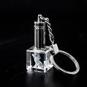 Pujiang factory wholesale square blank led light crystal keychain custom long lamp crystal keychain for company souvenir