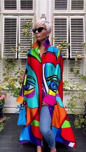 Vestido Largo Musulmán <span class=keywords><strong>Abaya</strong></span> Nuevo Modelo 2023, Estampado a Color, Manga Larga, Holgado, con un Solo Botón, para Mujer, Estilo Playa, en Dubái - Product Image 2