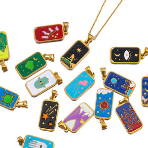 Pendentif carré en acier inoxydable Mingx, haute résistance <span class=keywords><strong>des</strong></span> couleurs, finition or 18 carats par procédé d'huile, accessoire DIY unique et de niche. - Product Image 5