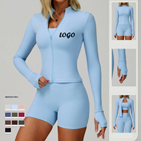Nouveau haut de sport ajusté en nylon et élasthanne avec fermeture éclair, respirant, veste de fitness, entraînement, logo personnalisé, séchage rapide, tenue de yoga pour femme