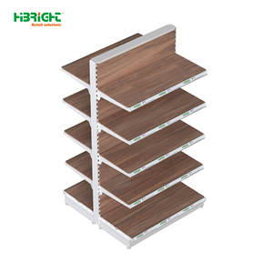 Wood Grain Supermarket <b>Shelf</b> Four Layer Double Sided Retail Display Rack Freestanding Grocery Store Shelving - Product Image 6