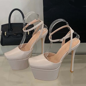 รองเท้าส้นสูงแบบหนา ส้นเข็ม สายรัดข้อเท้า หัวเหลี่ยม สำหรับฤดูร้อน  แบบมีหัวเข็มขัด  รองเท้าส้นสูงเซ็กซี่ - Product Image 6