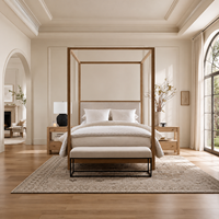 Lit à baldaquin en bois, taille King Size, avec tête de lit haute, style campagnard américain, vintage, rétro, meubles de chambre à coucher