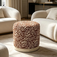 Pouf de rangement jacquard zèbre - Pouf rond imprimé animal - Tabouret cylindrique décoratif avec rangement dissimulé pour le côté du canapé