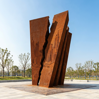 Sculpture de jardin en acier Corten résistant aux intempéries, statue géante personnalisée en acier Corten effet dalle fissurée pour bâtiment urbain