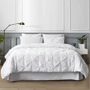 3pcs Bedding Sets Queen Pintuck comforter set 8pcs with 2 Pillow Shams Down Alternative White Comforter cover Set
